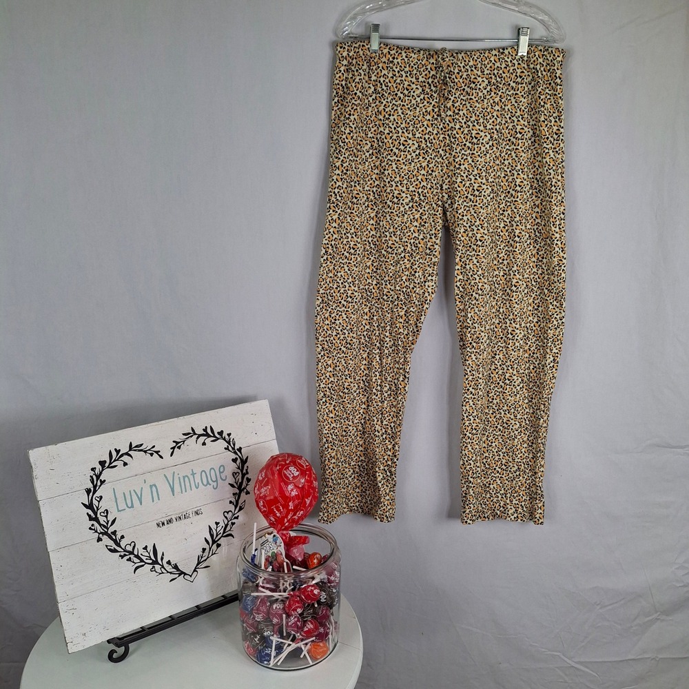 PajamaGram Womens Leopard Print Cotton Pajama Pants Tan Orange‎ Black Large
